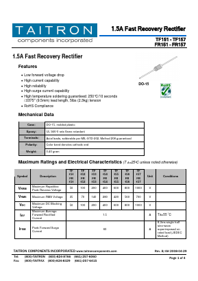 FR155 Datasheet PDF TAITRON Components Incorporated