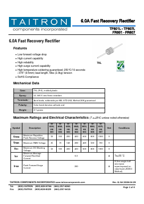 FR602 Datasheet PDF TAITRON Components Incorporated