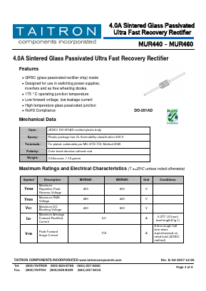 MUR440 Datasheet PDF TAITRON Components Incorporated