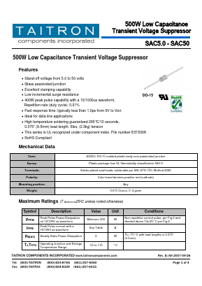 SAC5.0 Datasheet PDF TAITRON Components Incorporated