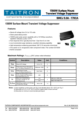 SMCJ43CA Datasheet PDF TAITRON Components Incorporated