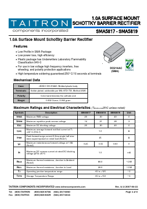 SMA5818 Datasheet PDF TAITRON Components Incorporated
