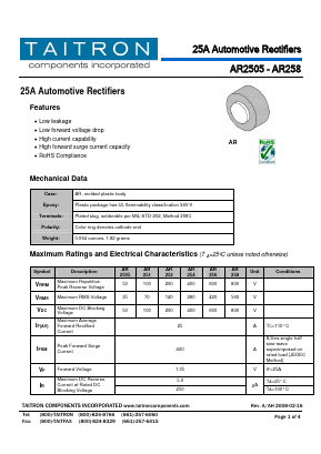 AR2505 Datasheet PDF TAITRON Components Incorporated