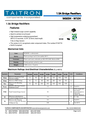 W005M Datasheet PDF TAITRON Components Incorporated