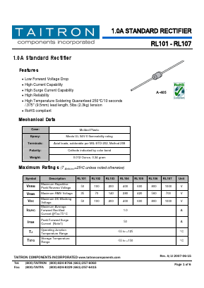 RL101 Datasheet PDF TAITRON Components Incorporated