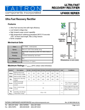 UF4006 Datasheet PDF TAITRON Components Incorporated