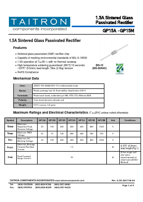GP15M Datasheet PDF TAITRON Components Incorporated