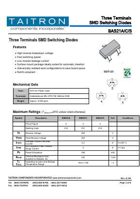 BAS21A Datasheet PDF TAITRON Components Incorporated