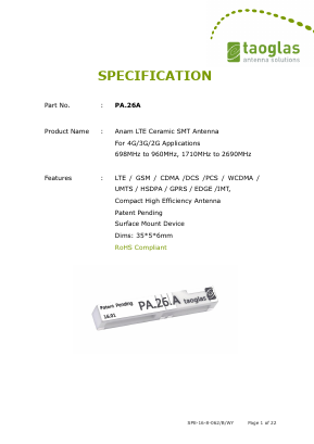 PA26A Datasheet PDF Taoglas antenna solutions