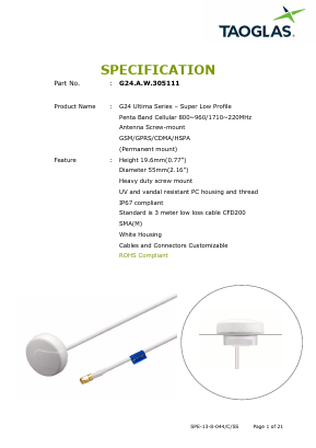 G24.A.W.305111 Datasheet PDF Taoglas antenna solutions