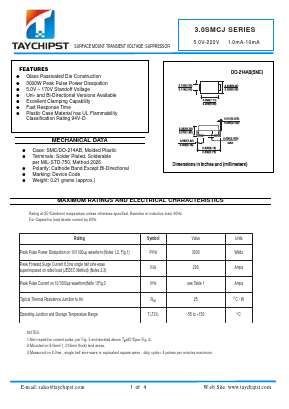 3.0SMCJ11A Datasheet PDF Shenzhen Taychipst Electronic Co., Ltd