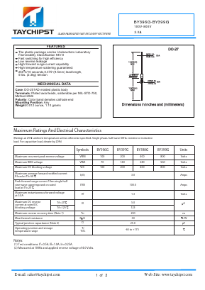 BY398G Datasheet PDF Shenzhen Taychipst Electronic Co., Ltd