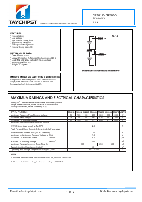 FR207F Datasheet PDF Shenzhen Taychipst Electronic Co., Ltd