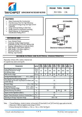 RS2MB Datasheet PDF Shenzhen Taychipst Electronic Co., Ltd