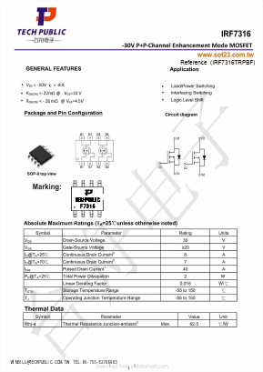 IRF7316 Datasheet PDF TECH PUBLIC Electronics co LTD