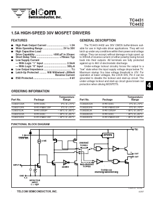 TC4432EPA Datasheet PDF TelCom Semiconductor, Inc