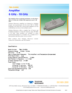 TMA-18-6004 Datasheet PDF Teledyne Technologies Incorporated