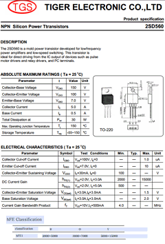 2SD560 Datasheet PDF Tiger Electronic