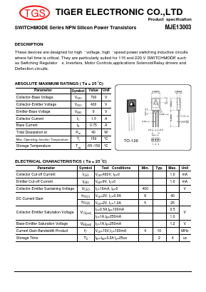 MJE13003 Datasheet PDF Tiger Electronic
