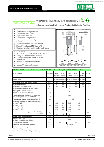 FRH20A15 Datasheet PDF Thinki Semiconductor Co., Ltd.