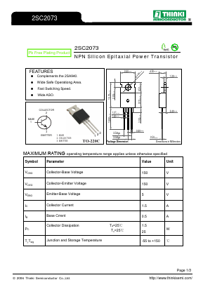2SC2073 Datasheet PDF Thinki Semiconductor Co., Ltd.