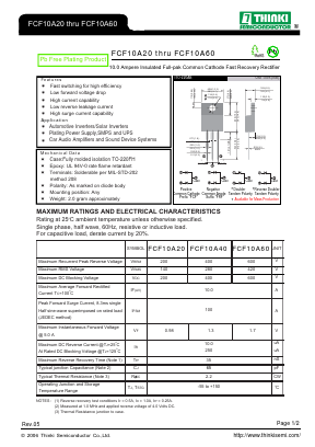 FCF10A60 Datasheet PDF Thinki Semiconductor Co., Ltd.
