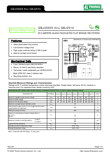 GBJ2501 Datasheet PDF Thinki Semiconductor Co., Ltd.