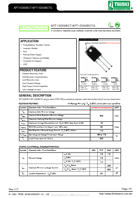 APT15D60BCT Datasheet PDF Thinki Semiconductor Co., Ltd.