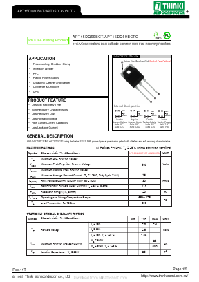 APT15DQ60BCT Datasheet PDF Thinki Semiconductor Co., Ltd.