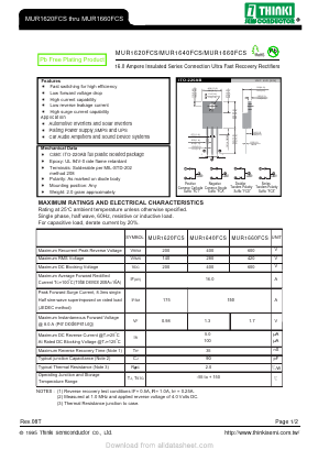 MUR1640FCS Datasheet PDF Thinki Semiconductor Co., Ltd.