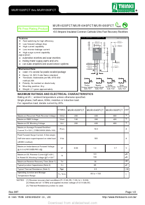 MUR1040FCT Datasheet PDF Thinki Semiconductor Co., Ltd.