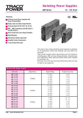 ESP18-122D Datasheet PDF TRACO Electronic AG