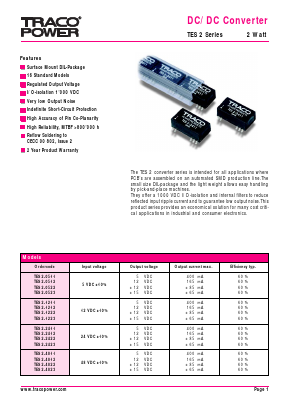 TES2 Datasheet PDF TRACO Electronic AG