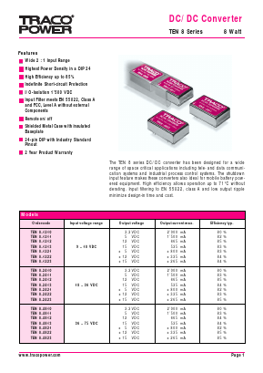 TEN8 Datasheet PDF TRACO Electronic AG