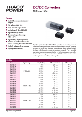 TES1-1213 Datasheet PDF TRACO Electronic AG