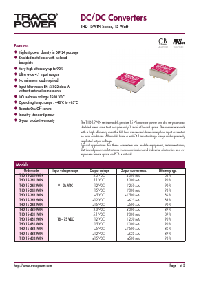 THD15-2410WIN Datasheet PDF TRACO Electronic AG