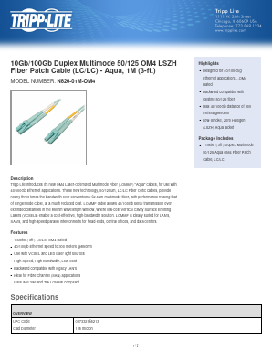 N820-01M-OM4 Datasheet PDF Tripp Lite. All Rights Reserved