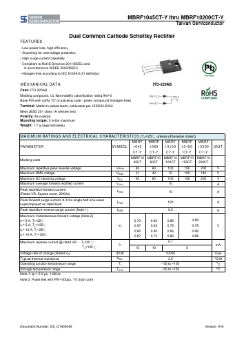 MBRF1060CT-Y Datasheet PDF TSC Corporation