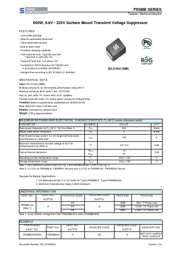 P6SMB9.1ACA Datasheet PDF TSC Corporation