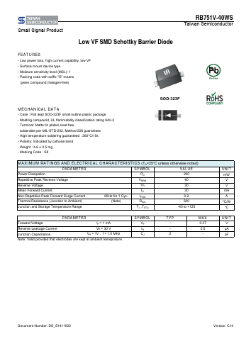 RB751V-40WSR9 Datasheet PDF TSC Corporation