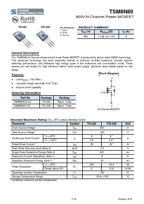 TSM8N80 Datasheet PDF TSC Corporation