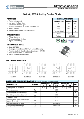 BAT54SD Datasheet PDF TSC Corporation