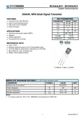 BC548B Datasheet PDF TSC Corporation