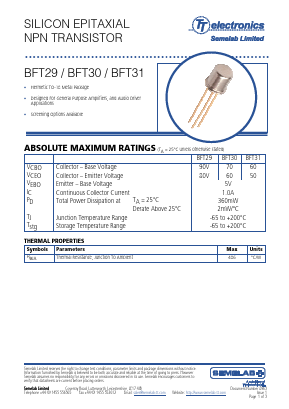 BFT29 Datasheet PDF TT Electronics.