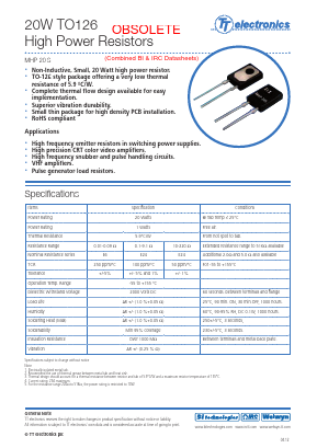 MHP20S Datasheet PDF TT Electronics.