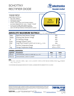 1N5819D2 Datasheet PDF TT Electronics.