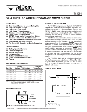 TC1054-5.0VCT Datasheet PDF TelCom Semiconductor Inc => Microchip