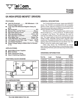 TC4420IJA Datasheet PDF TelCom Semiconductor Inc => Microchip