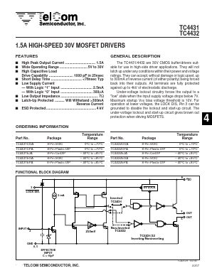 TC4431EJA Datasheet PDF TelCom Semiconductor Inc => Microchip