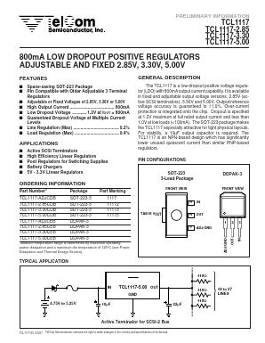 TCL1117-2.85CDB Datasheet PDF TelCom Semiconductor Inc => Microchip